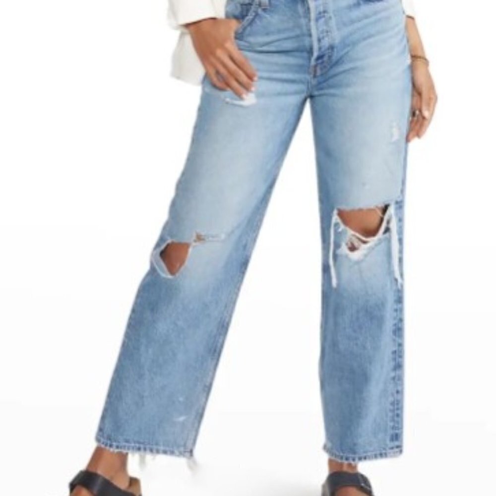Etica Tyler Vintage Style Distressed Straight Leg Ankle Jean Blue Denim, sz 27